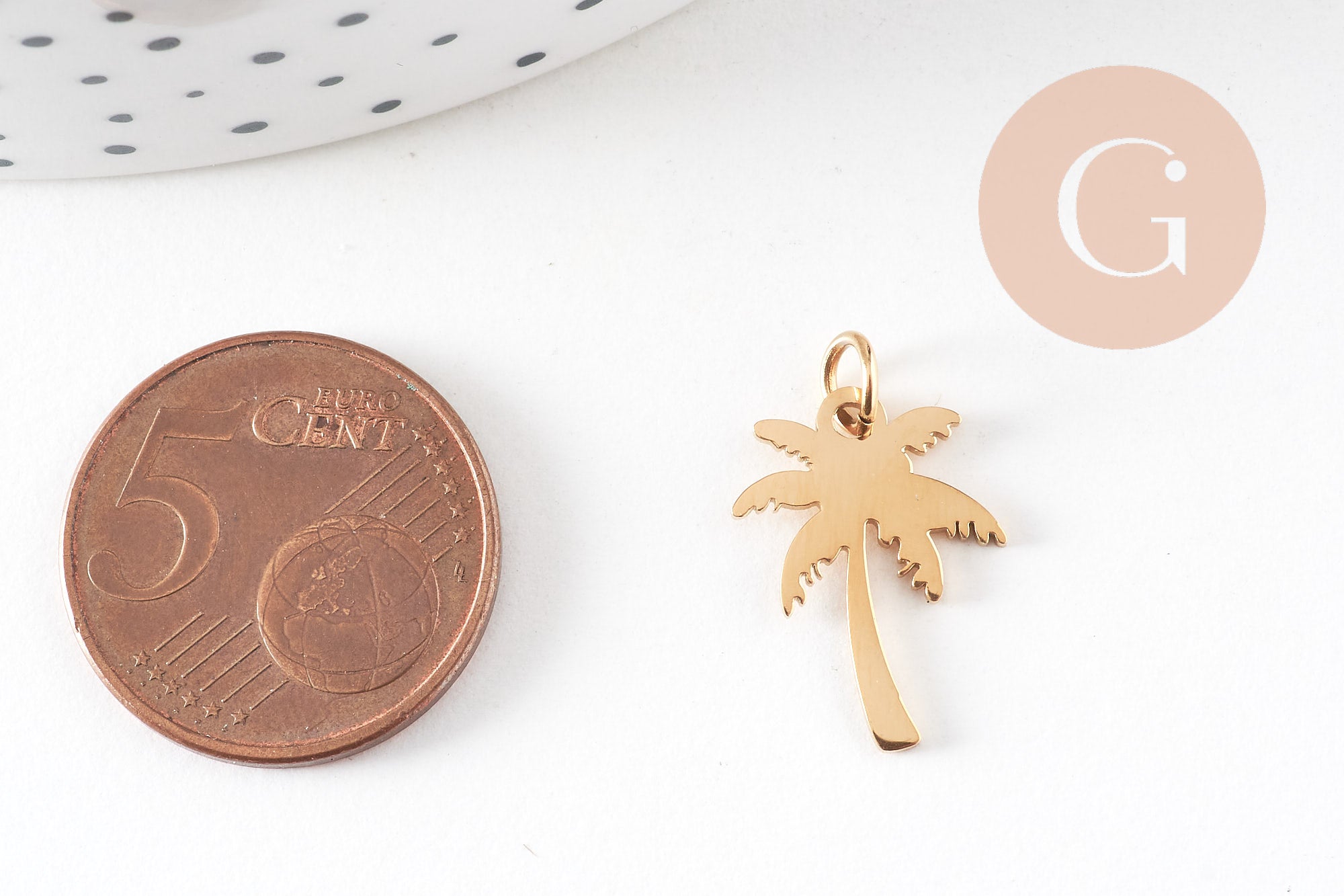 Gingerlily Pendentif palmier acier doré 17mm x1