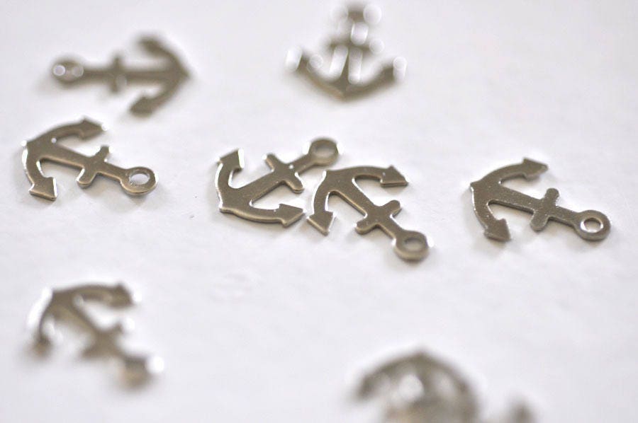 Gingerlily Pendentifs ancre laiton 12mm argenté x10