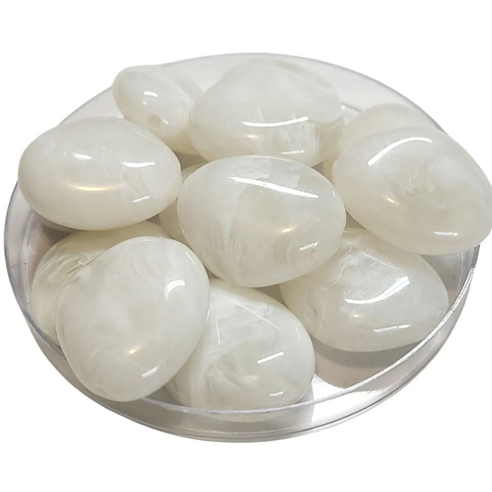 ARTSHOP Galets Tika Blanc marbré perle acrylique 30 mm