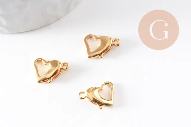 Gingerlily Apprêts fermoir mousqueton cœur doré 14mm x5 acier