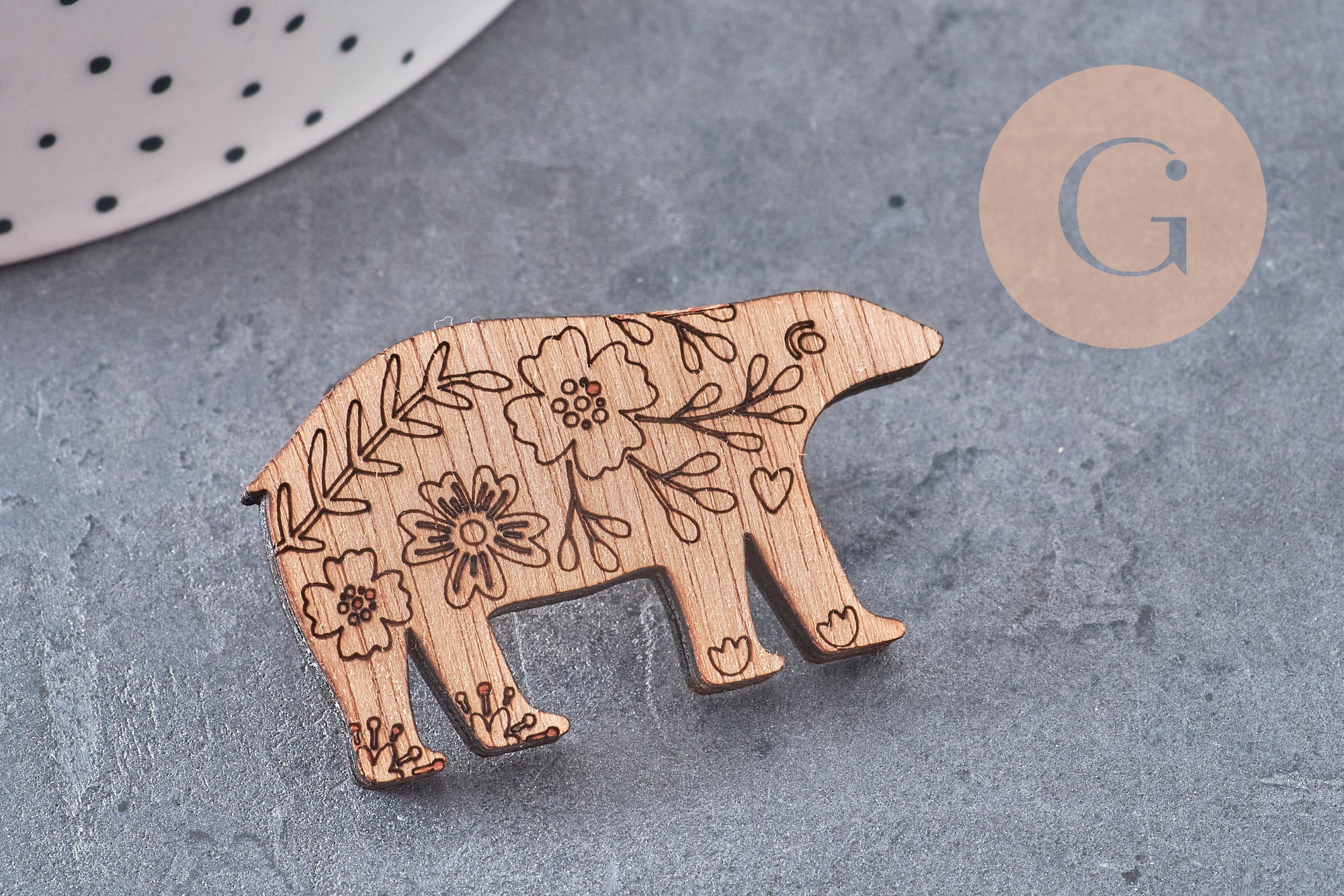 Gingerlily broche G11007 pin’s bois colombe 40mm made in France