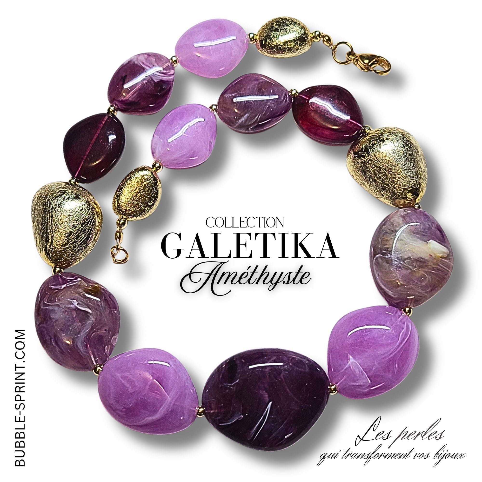 ARTSHOP Galetika Améthyste kit collier galets acrylique 50cm