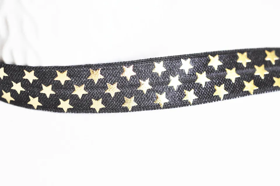 Gingerlily Cordons DIY G1758 ruban élastique noir étoiles or 16mm
