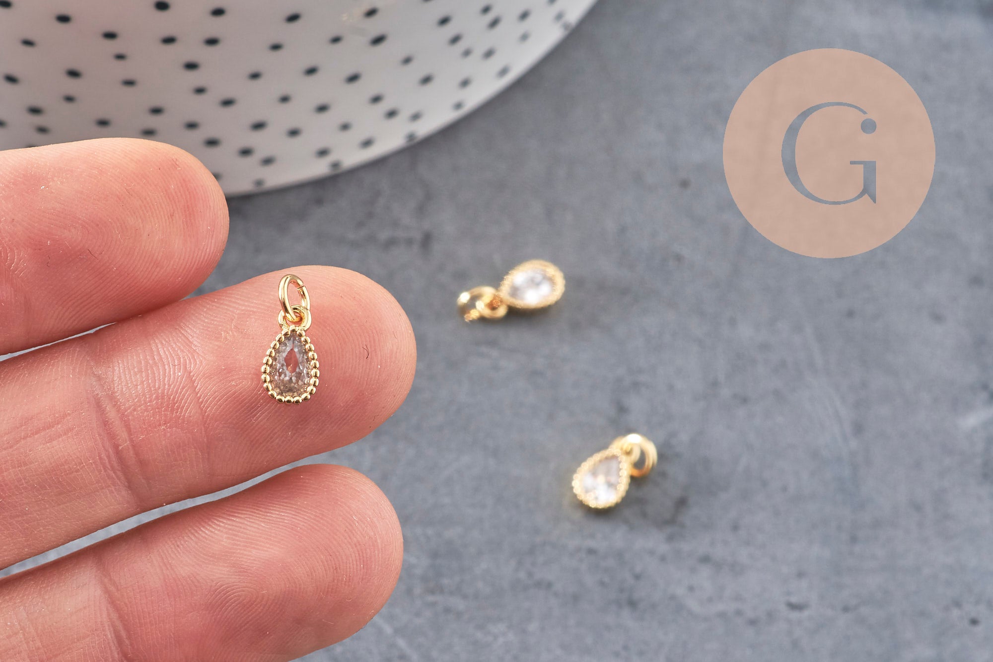 Gingerlily G9673 pendentif goutte laiton doré zircon blanc 10mm