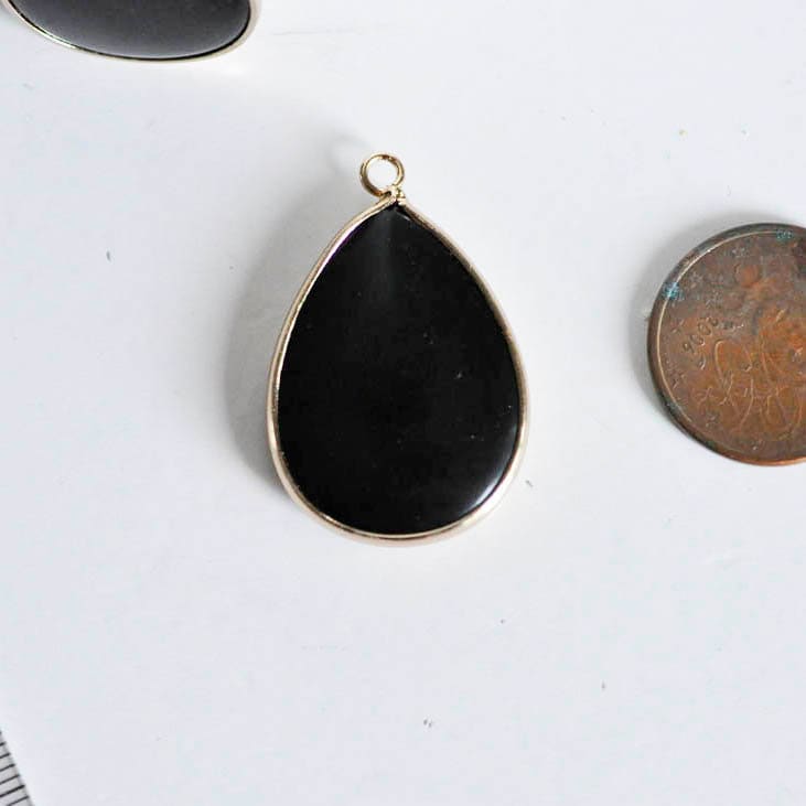 Gingerlily G295 pendentif goutte agate noire doré 35mm
