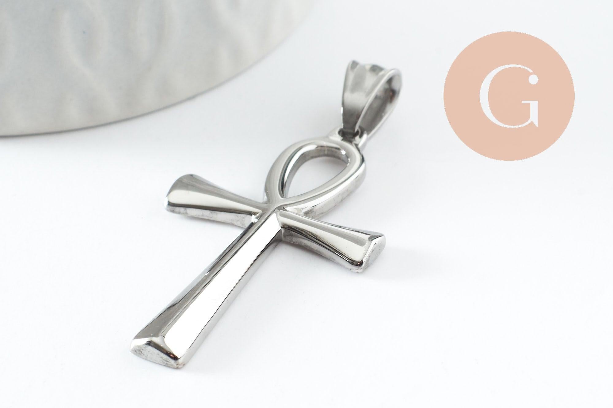 Gingerlily pendentif croix copte acier argent 44,5mm x1