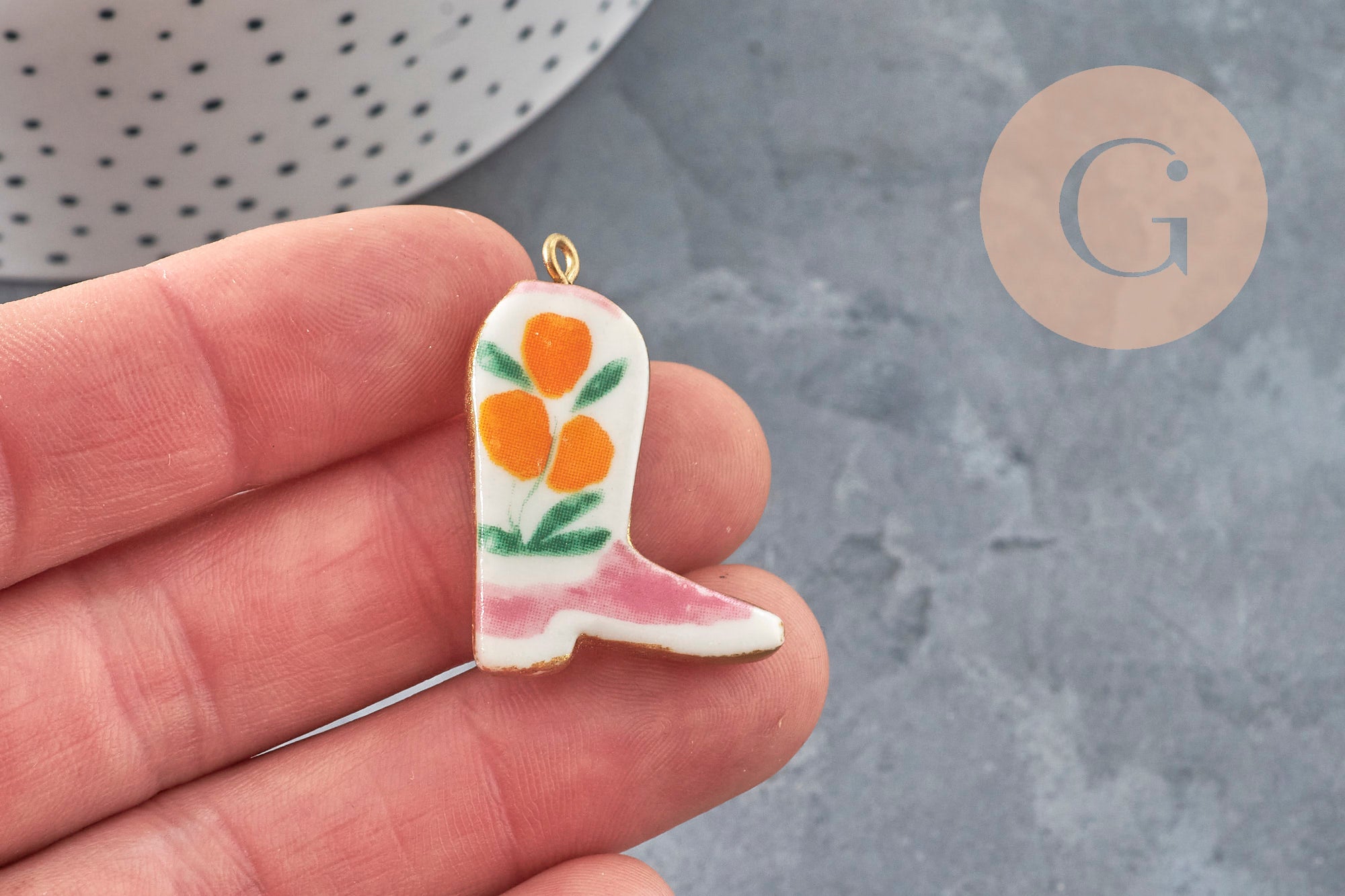 Gingerlily Pendentif botte cow-boy fleurs acier doré 33mm G11244