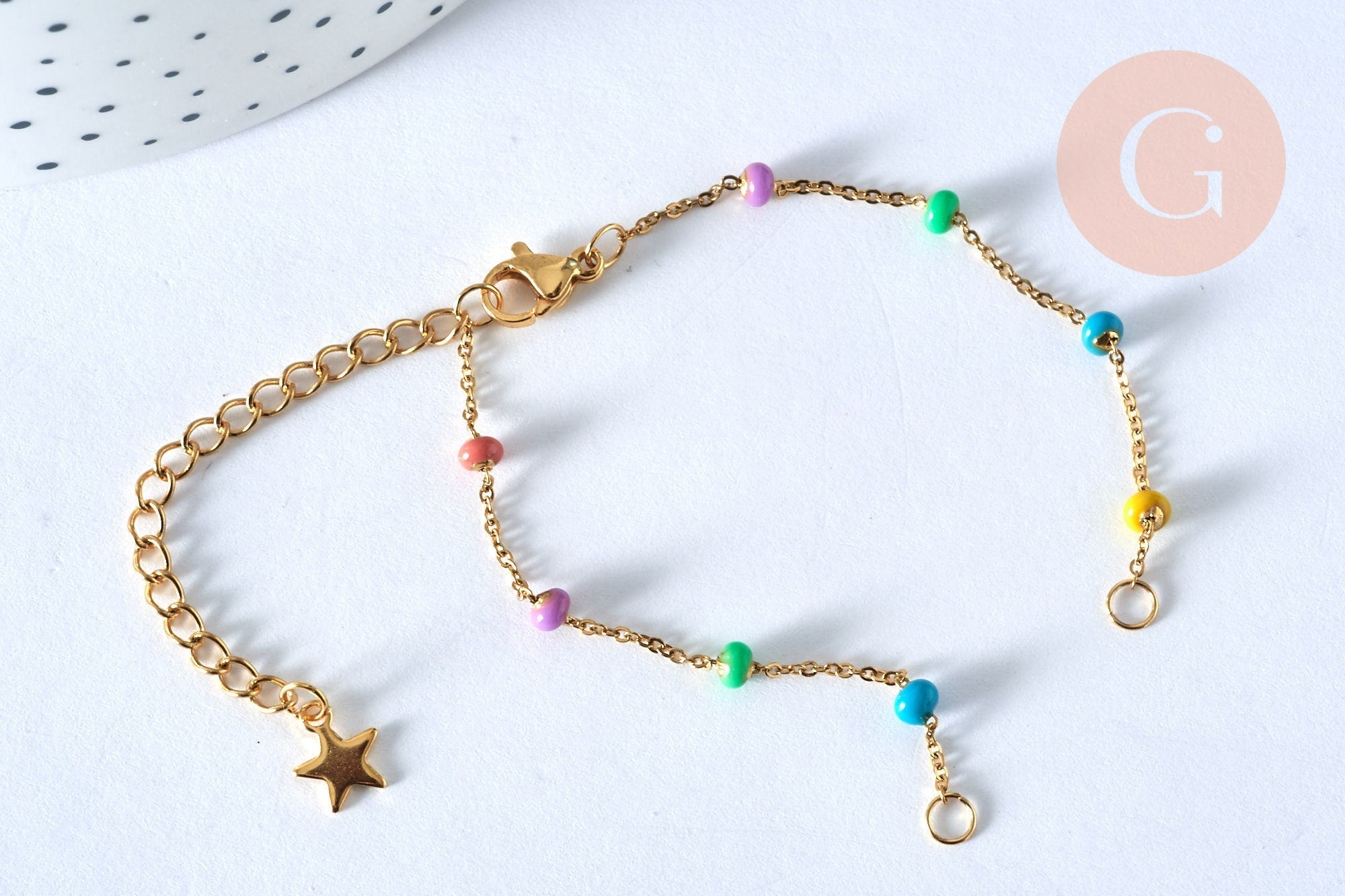 Gingerlily Perles Base Bracelet Acier Doré 16cm résine
