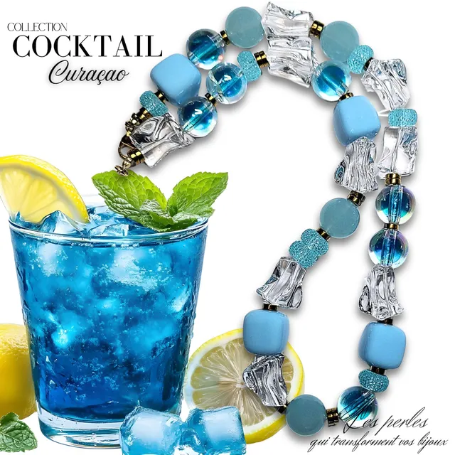 ARTSHOP Cocktail Curaçao collier kit ou monté 52 cm