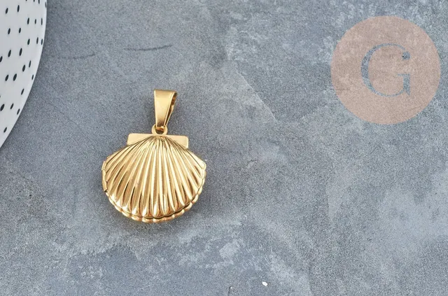 Gingerlily Pendentifs Locket coquillage acier doré 23,5mm x1