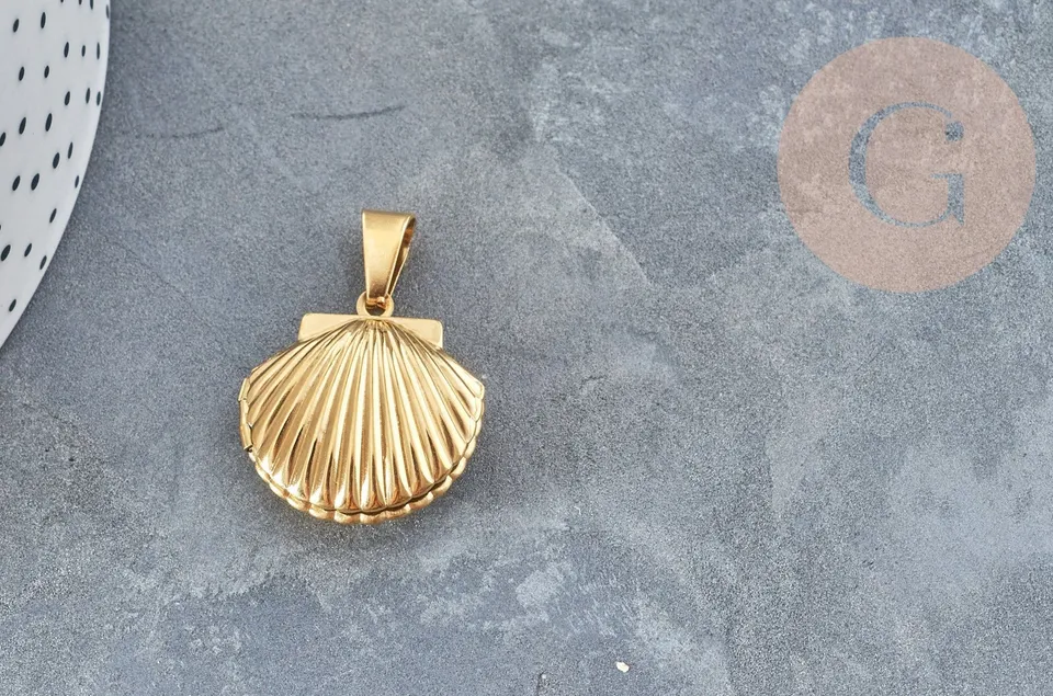 Gingerlily Pendentifs Locket coquillage acier doré 23,5mm x1