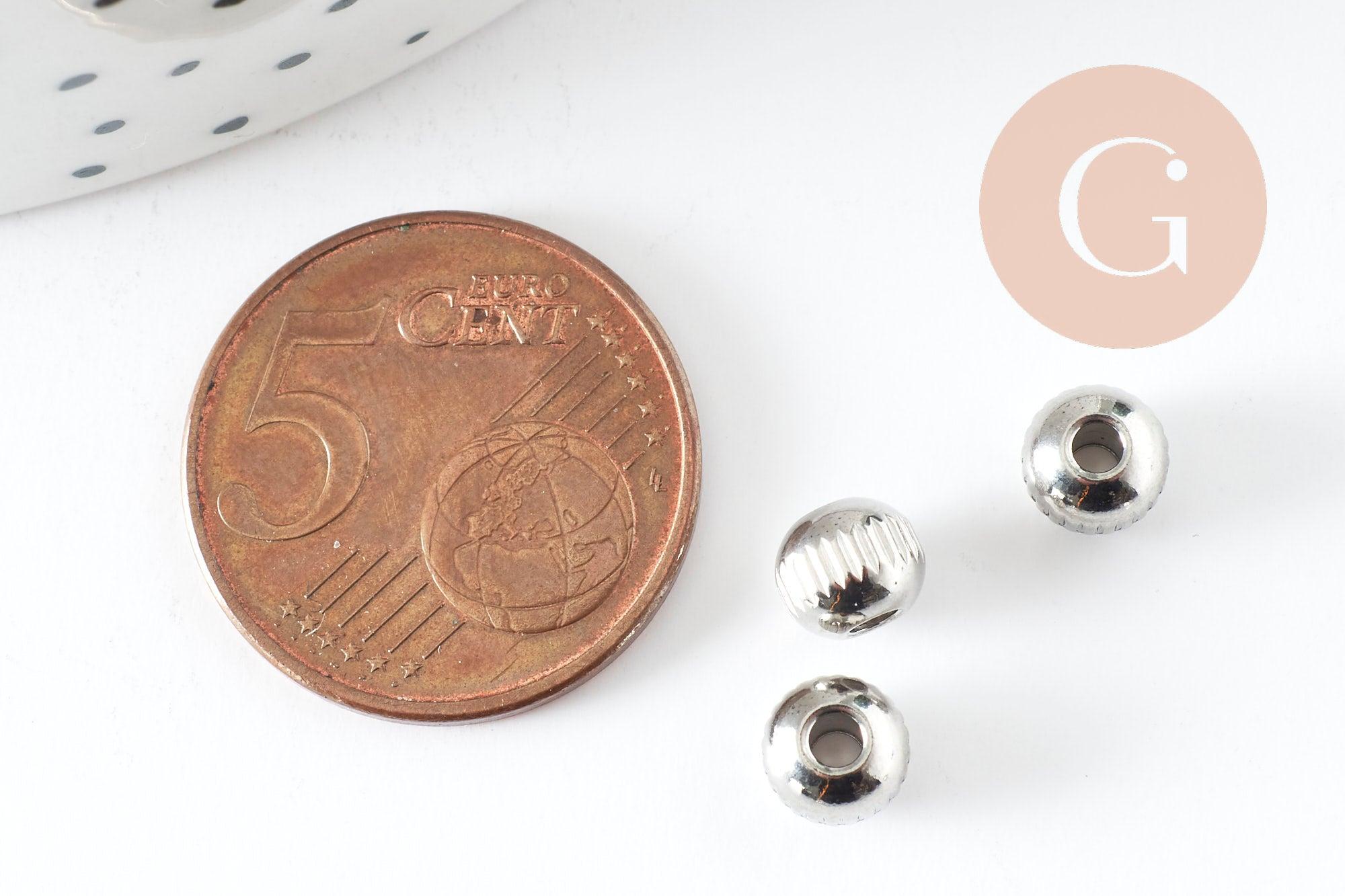 Gingerlily Perle Ronde Striée G9800 Perle 6 mm Platine Lot 10
