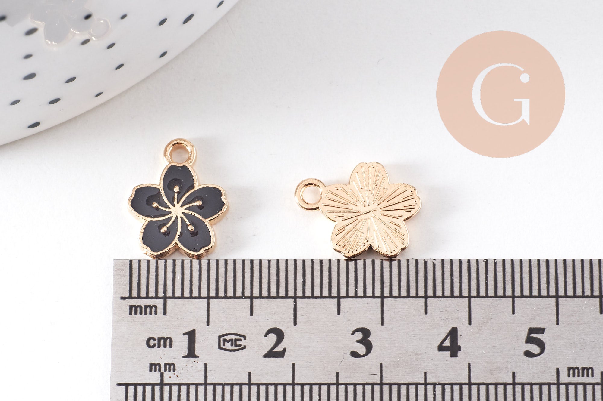 Gingerlily Pendentif fleur G6109 zamac doré émail noir lot 5