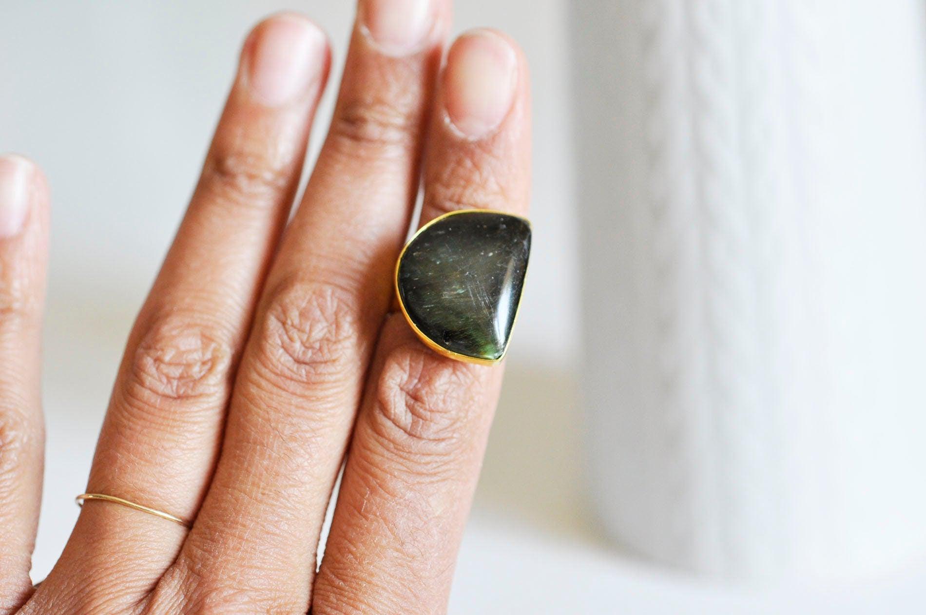 Gingerlily Apprêts Bague réglable labradorite 18mm dorée pierre naturelle