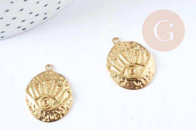 Gingerlily Pendentif médaille oeil protecteur laiton brut 22,5mm