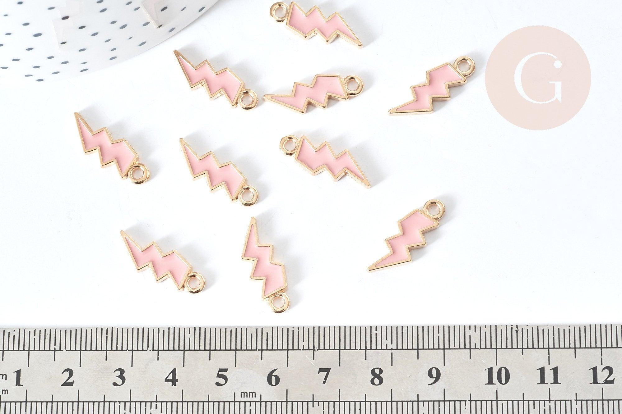 Gingerlily Pendentif G8091 éclair doré émail rose 20mm x5