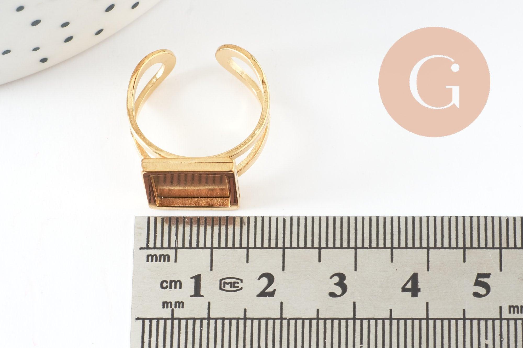 Gingerlily Perles Bague réglable carré 10 mm acier doré x1