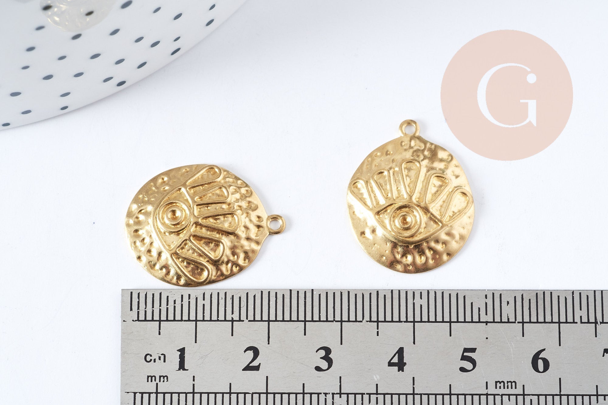 Gingerlily Pendentif médaille oeil protecteur laiton brut 22,5mm