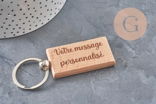 Gingerlily Porte-clé rectangle bois personnalisable 63,5mm x1