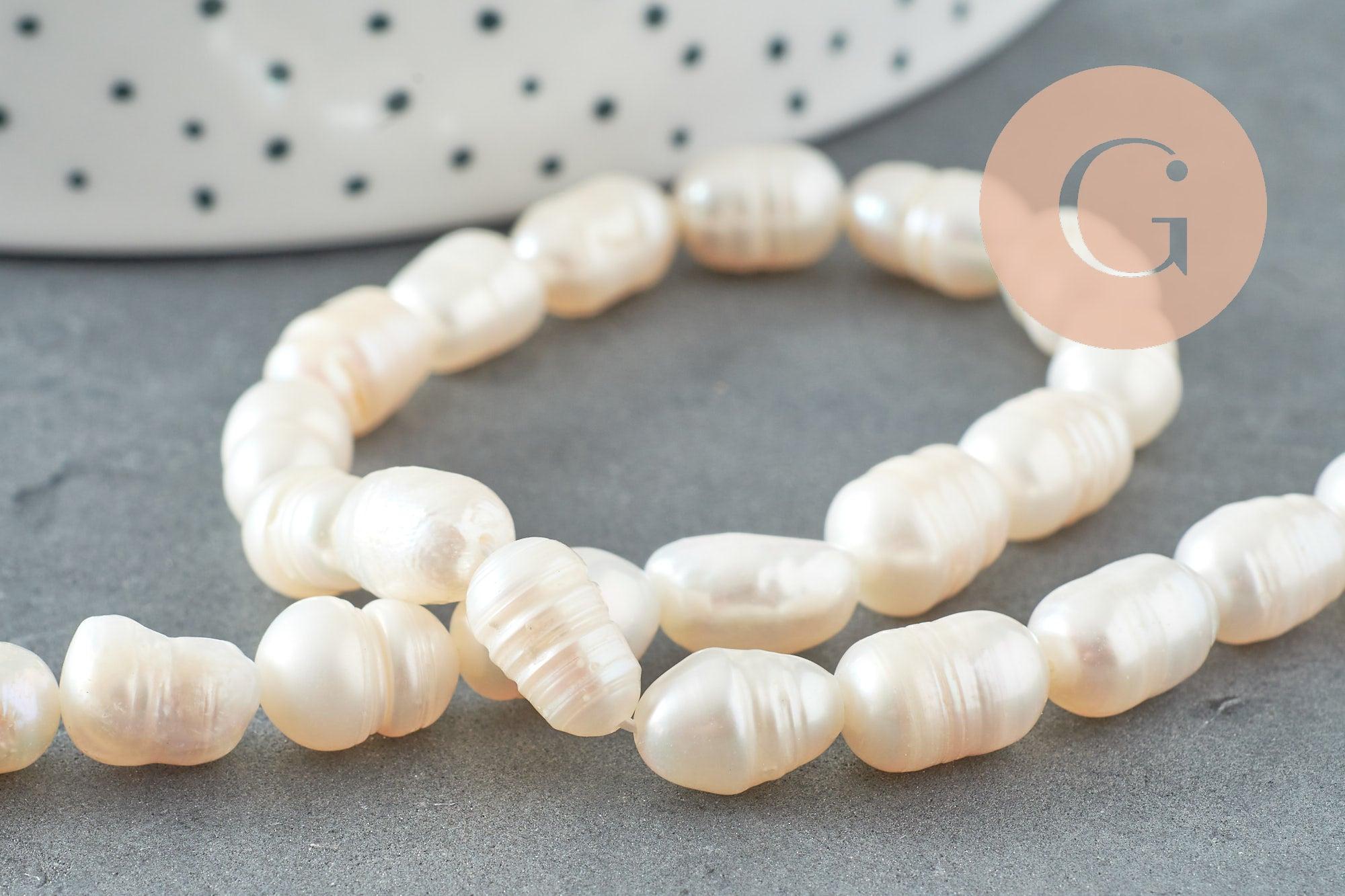 Gingerlily Perles eau douce blanches ovales 8,5-12mm fil 35cm