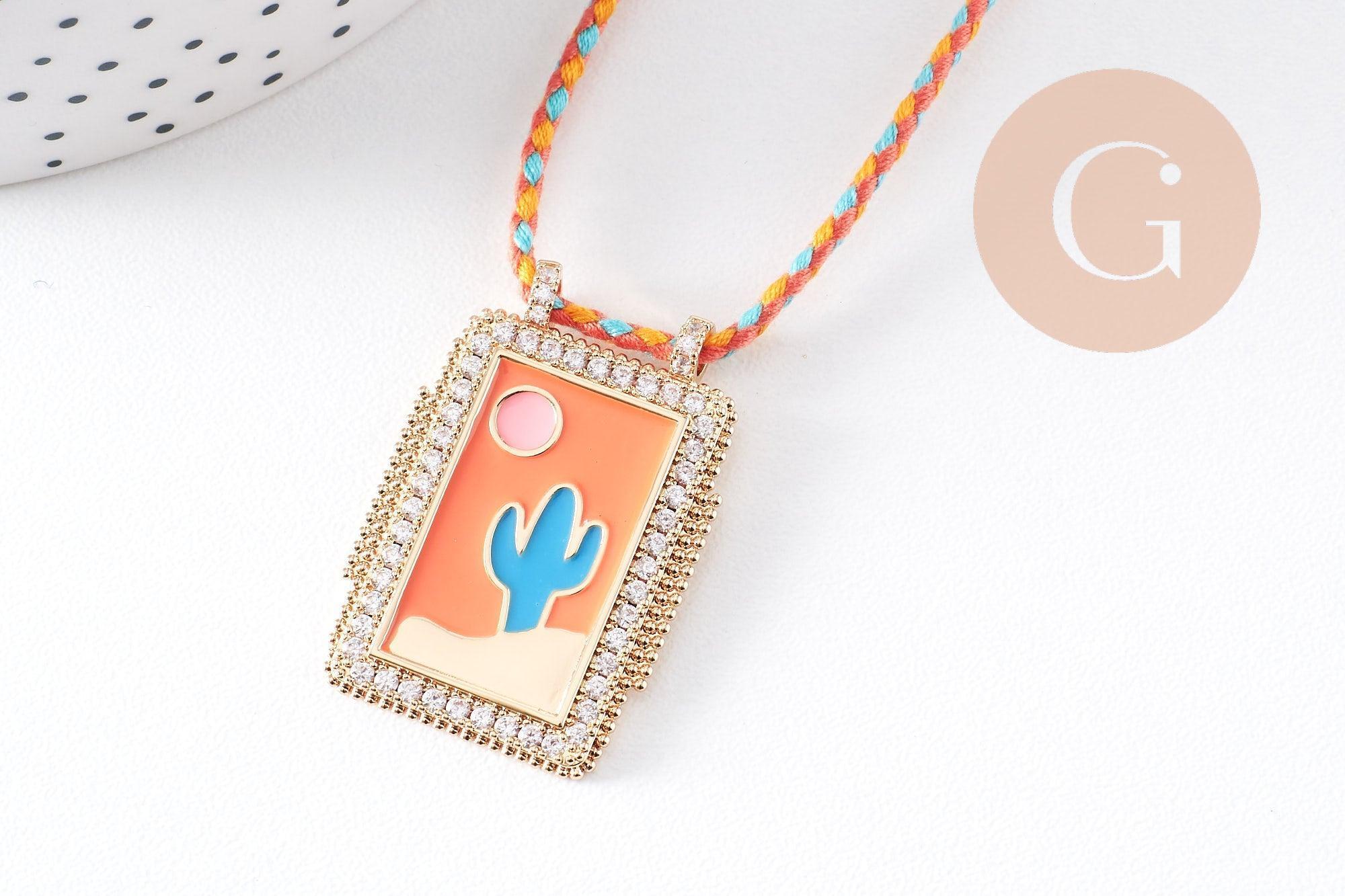 Gingerlily G10364-4 collier médaille cactus orange turquoise 45cm