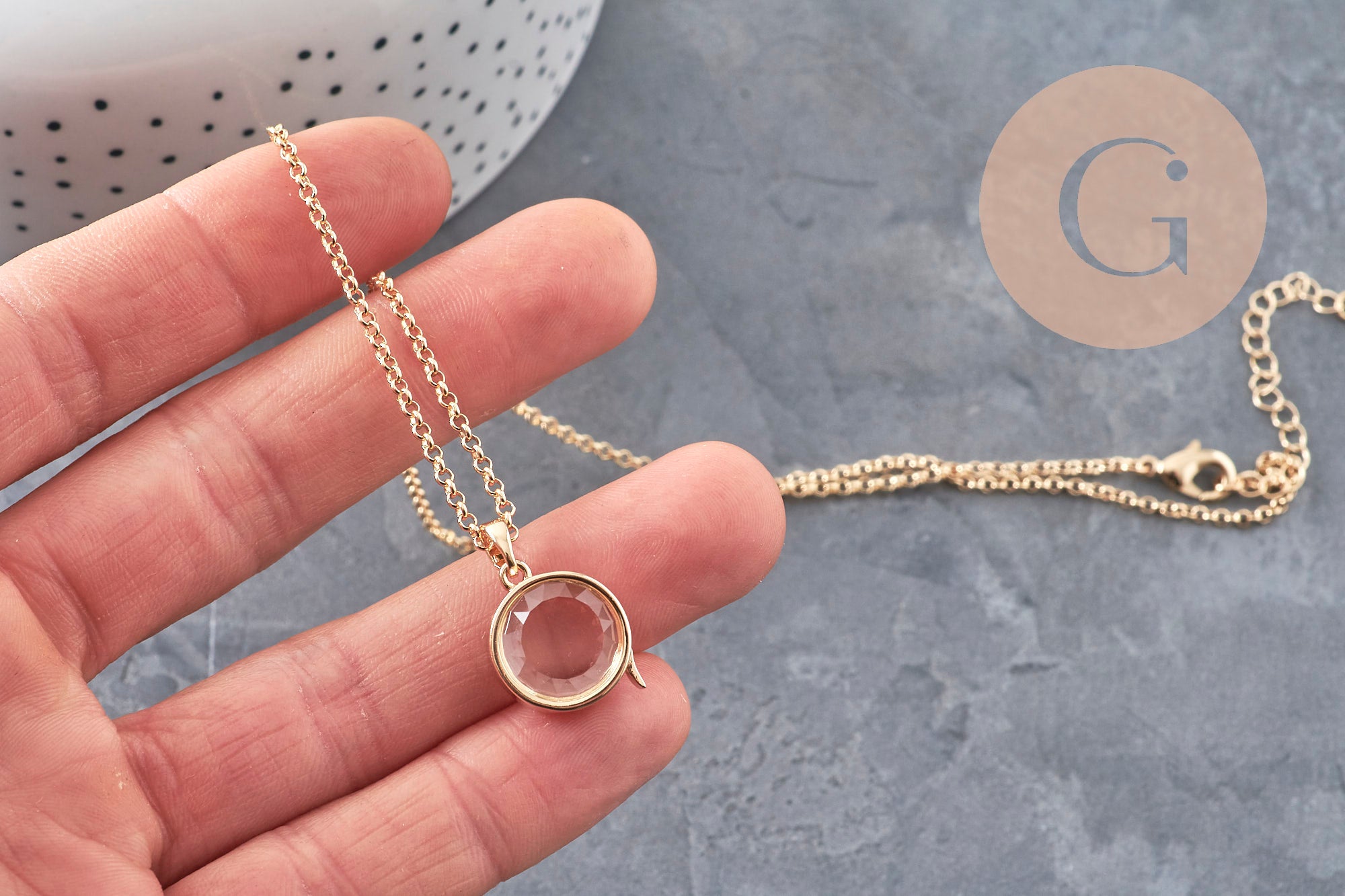 Gingerlily locket collier porte-photo laiton doré 18K rond