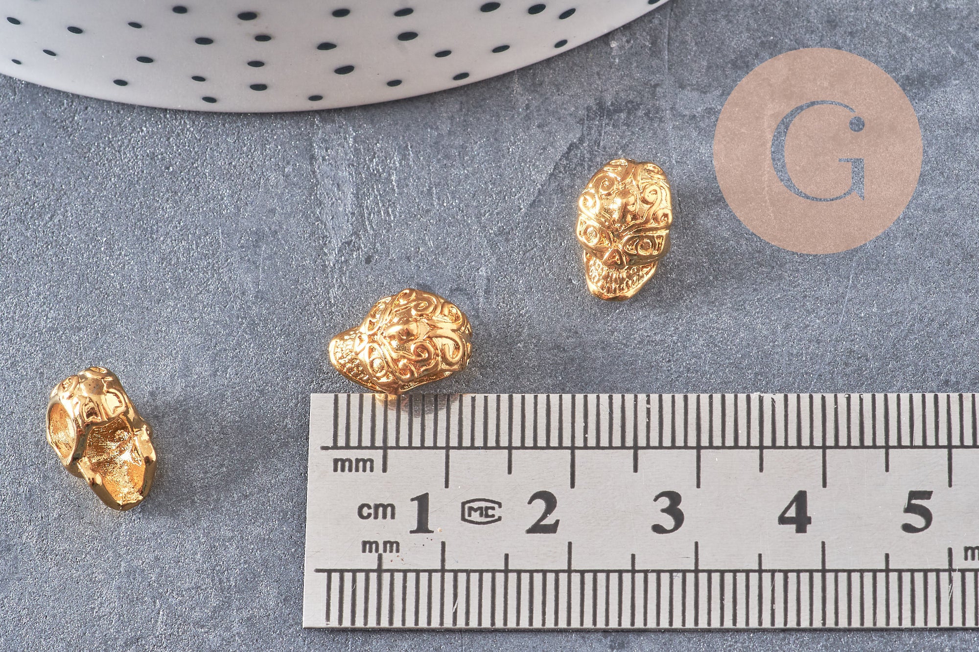 Gingerlily Perles G6262 perle tête de mort doré 24K 12mm x1
