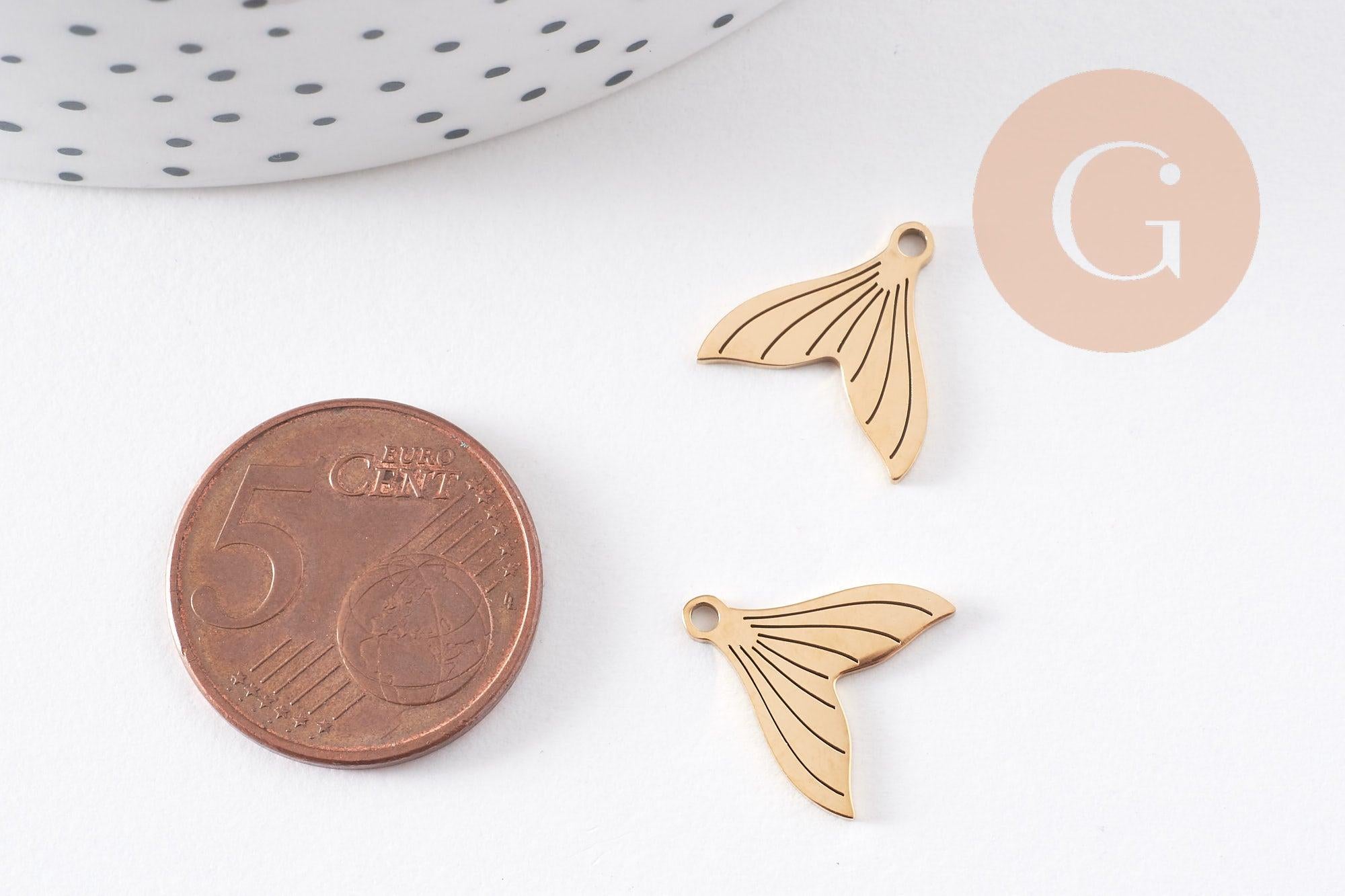 Gingerlily Pendentifs pour bijoux DIY G10223 queue poisson doré 14mm x2
