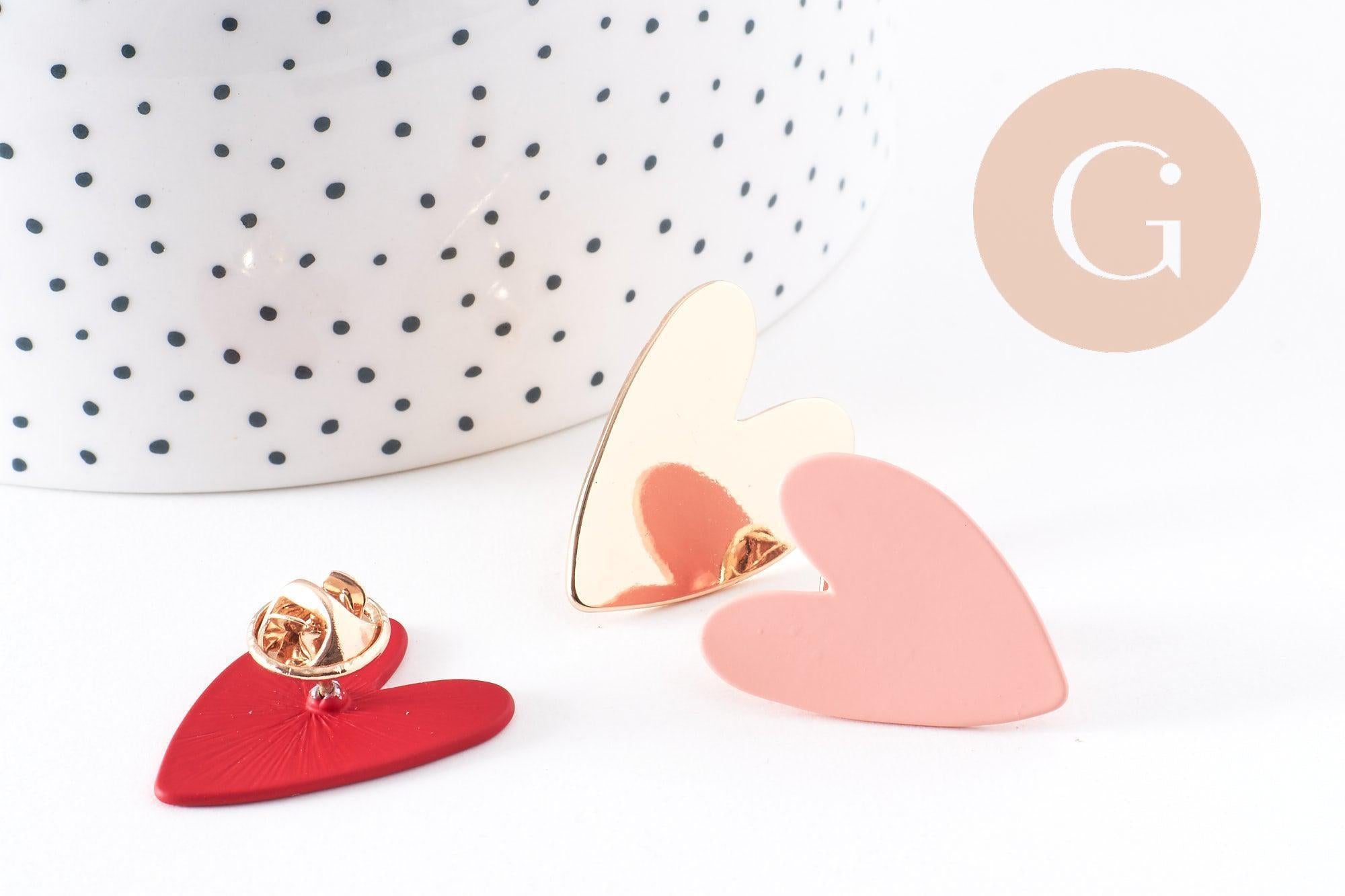 Gingerlily Broche pins coeur G10139 zamac doré rouge 29mm