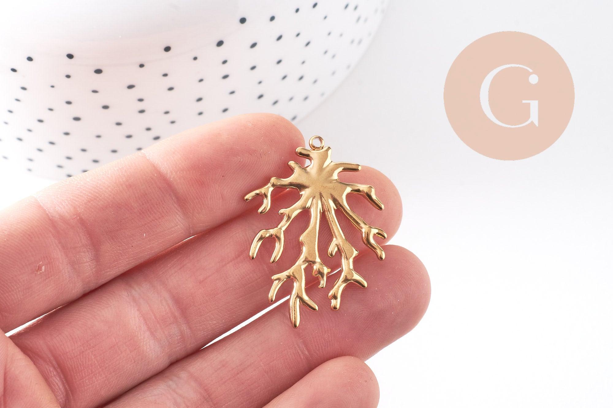 Gingerlily pendentifs corail G10508 pendentif acier doré 36mm x1