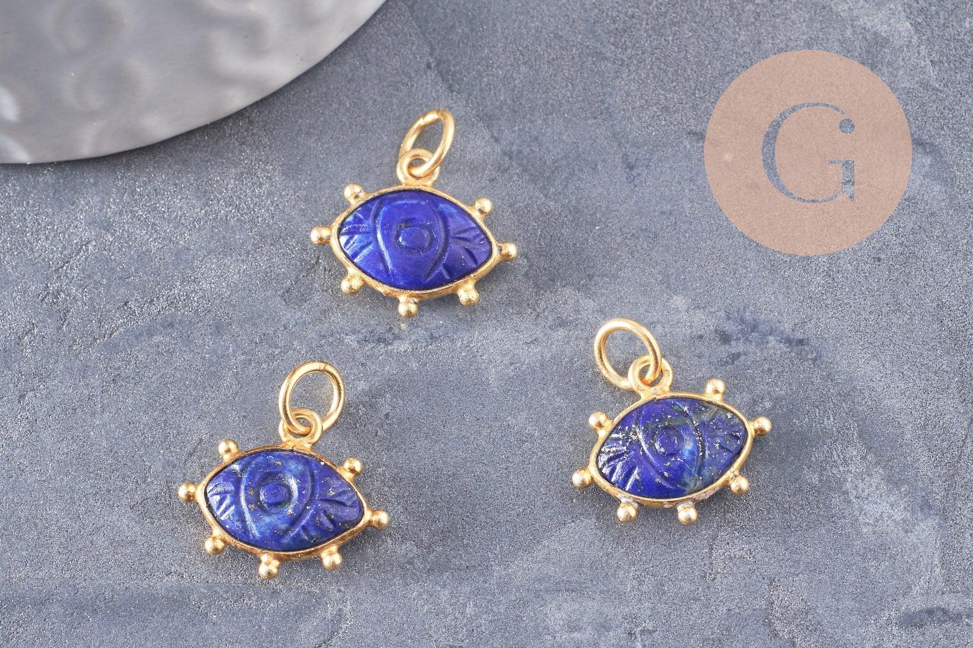 Gingerlily Pendentif DIY oeil lapis lazuli 15mm doré x1
