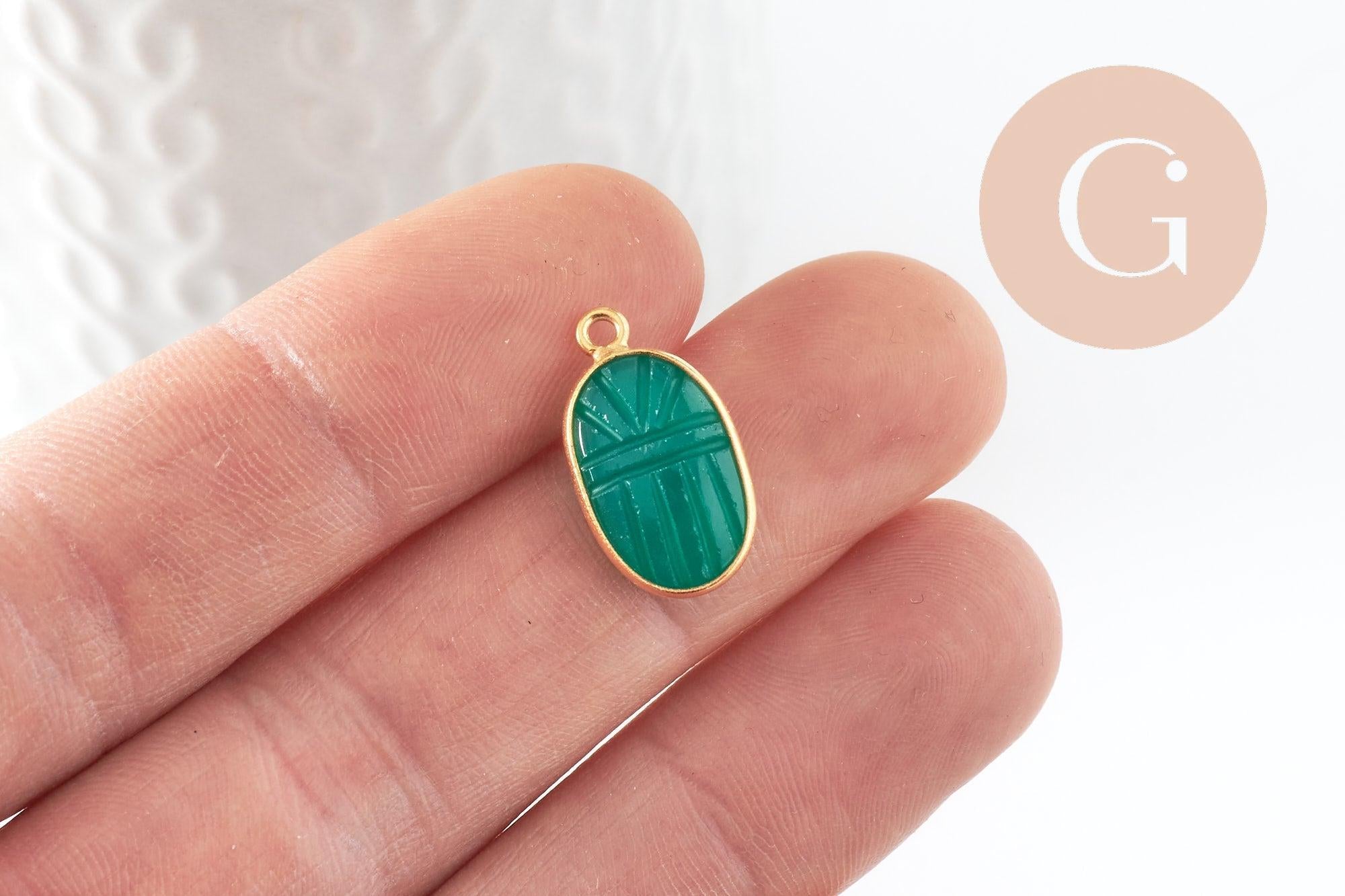 Gingerlily Pendentif scarabée G9442 onyx verte 20mm x1
