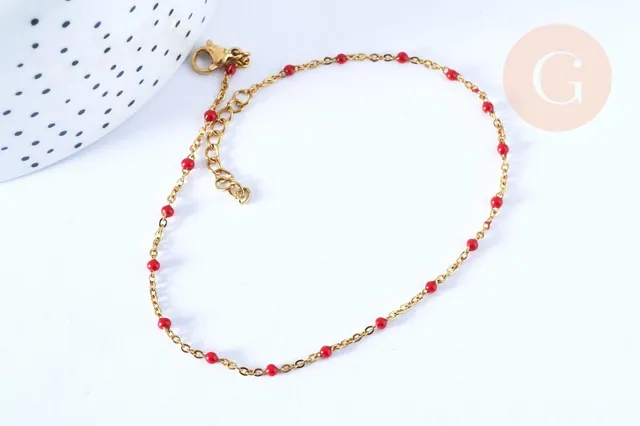 Gingerlily Chaînes G7112 Chaîne Cheville Acier Doré Rouge 23cm
