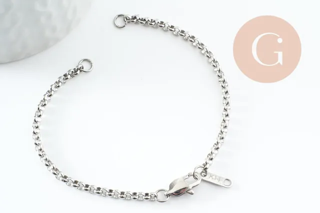 Gingerlily Apprêts Base Bracelet Chaîne Rolo Acier Platine 3mm x1