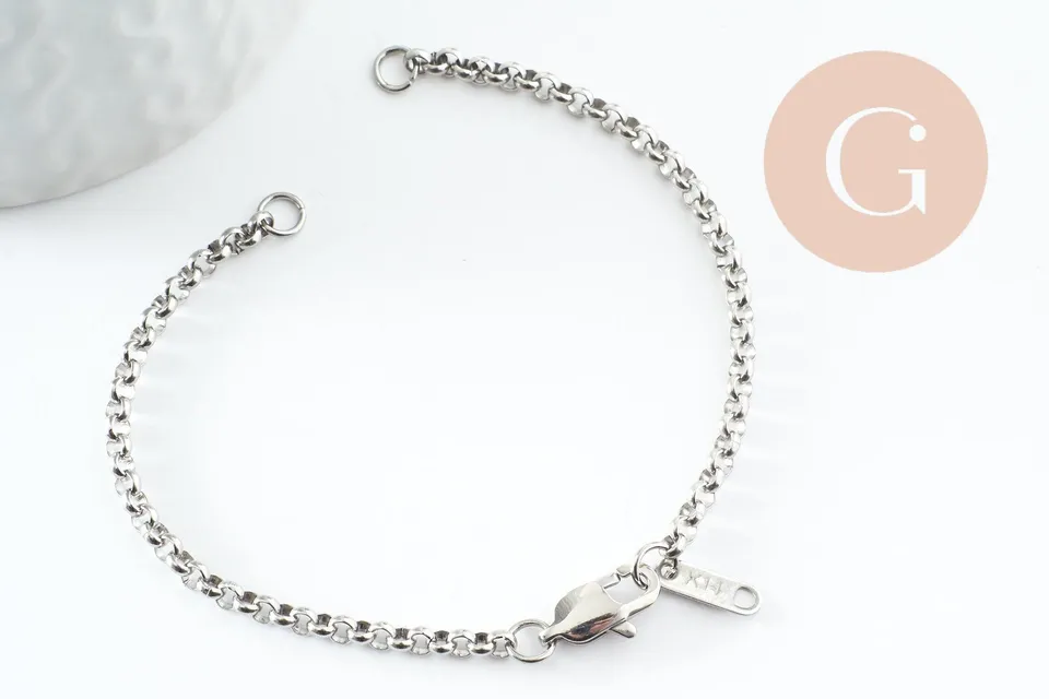 Gingerlily Apprêts Base Bracelet Chaîne Rolo Acier Platine 3mm x1
