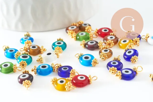 Gingerlily Pendentifs G9715 Pendentif oeil verre doré 9mm x10