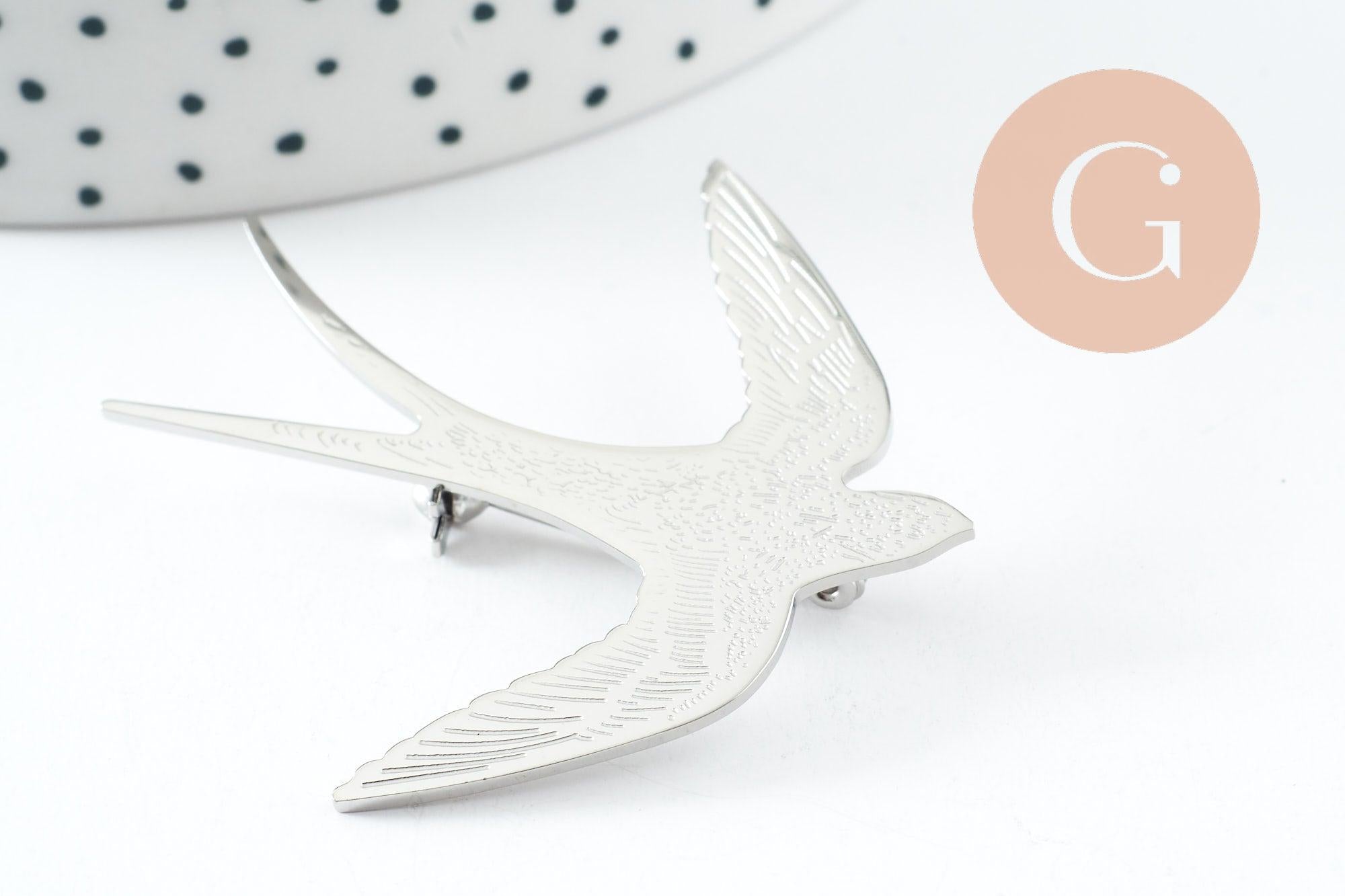Gingerlily broche hirondelle G9777 acier inoxydable 55mm argenté