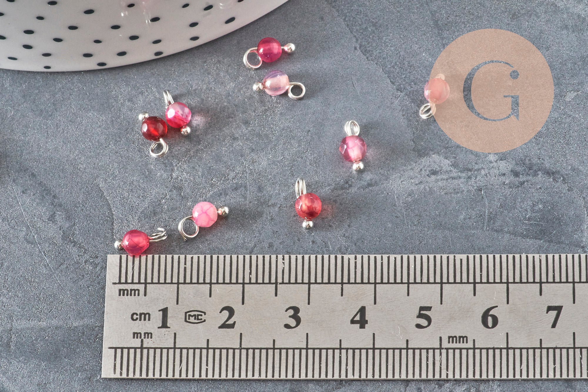 Gingerlily agate breloque ronde 8,5mm laiton platine x1
