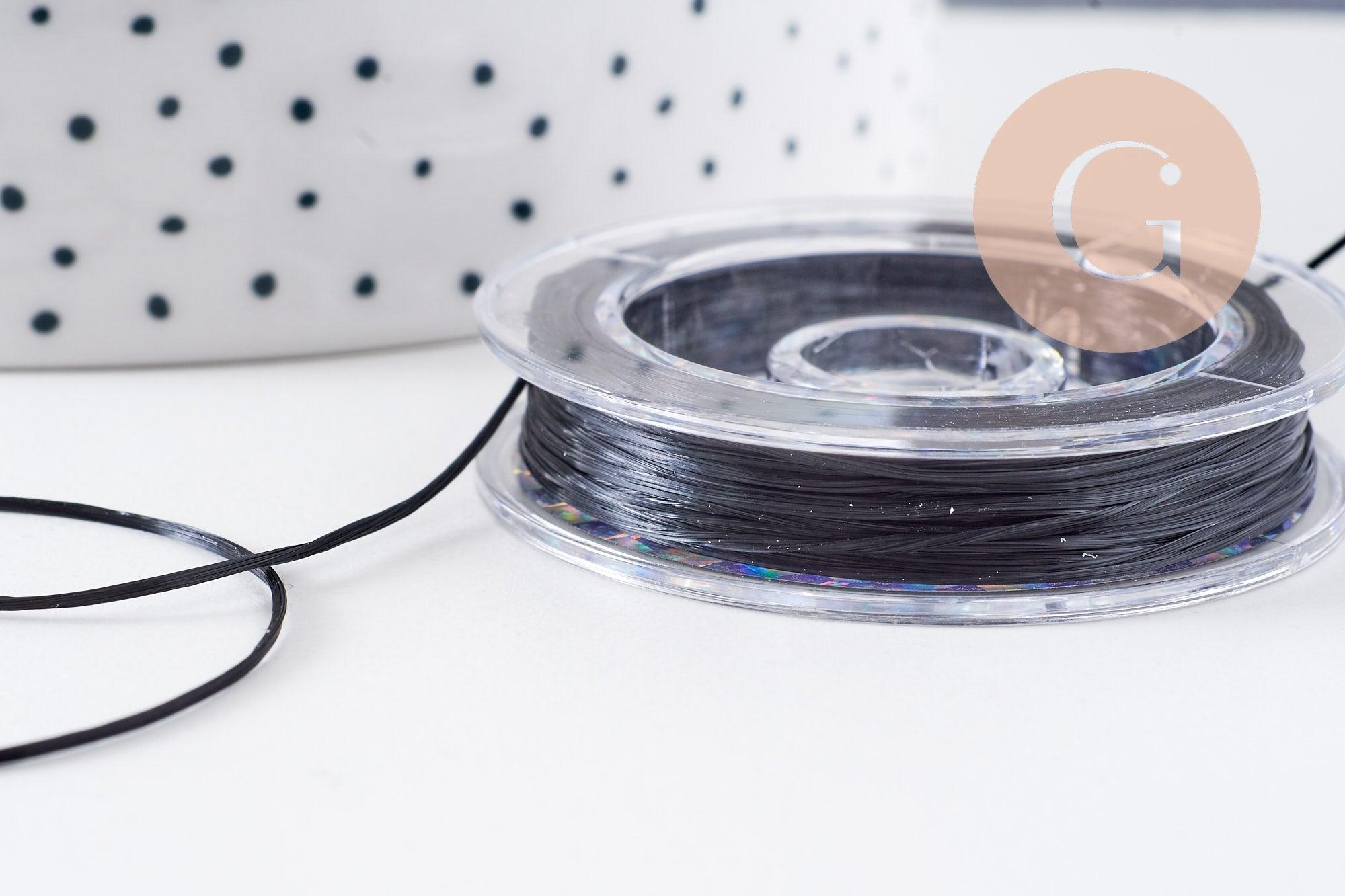 Gingerlily Perles Fil élastique nylon noir 0,8 mm bobine 10 m