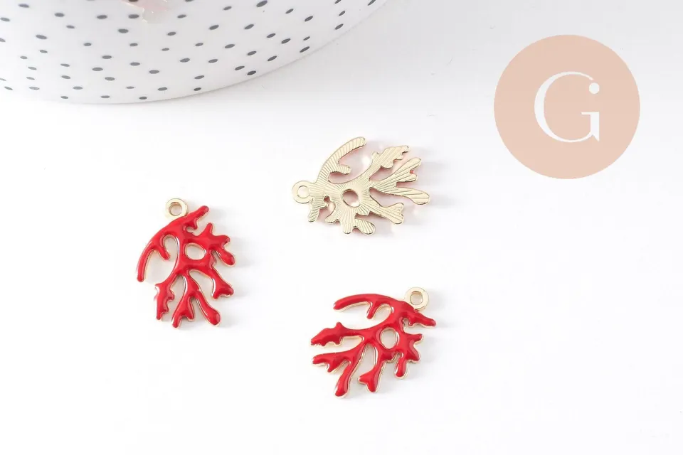 Gingerlily Pendentifs corail émail rouge doré x2