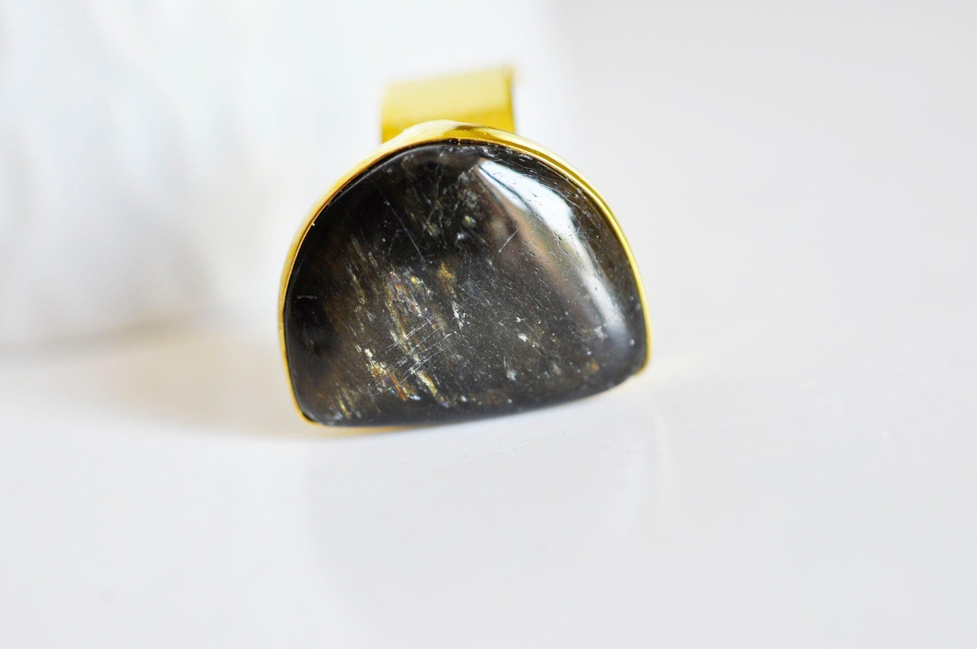 Gingerlily Apprêts Bague réglable labradorite 18mm dorée pierre naturelle