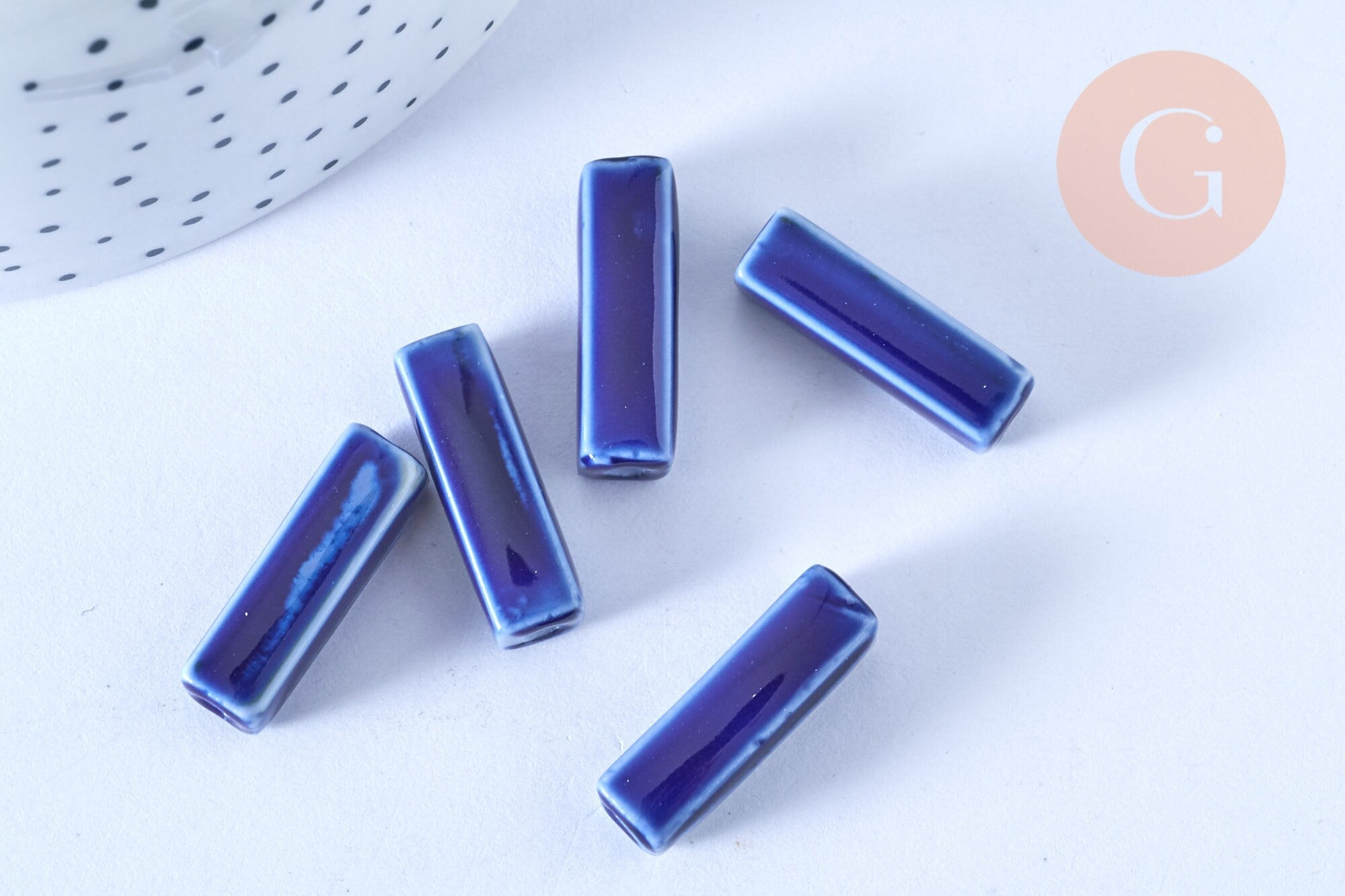 Gingerlily Perles perle porcelaine rectangle bleu foncé x5
