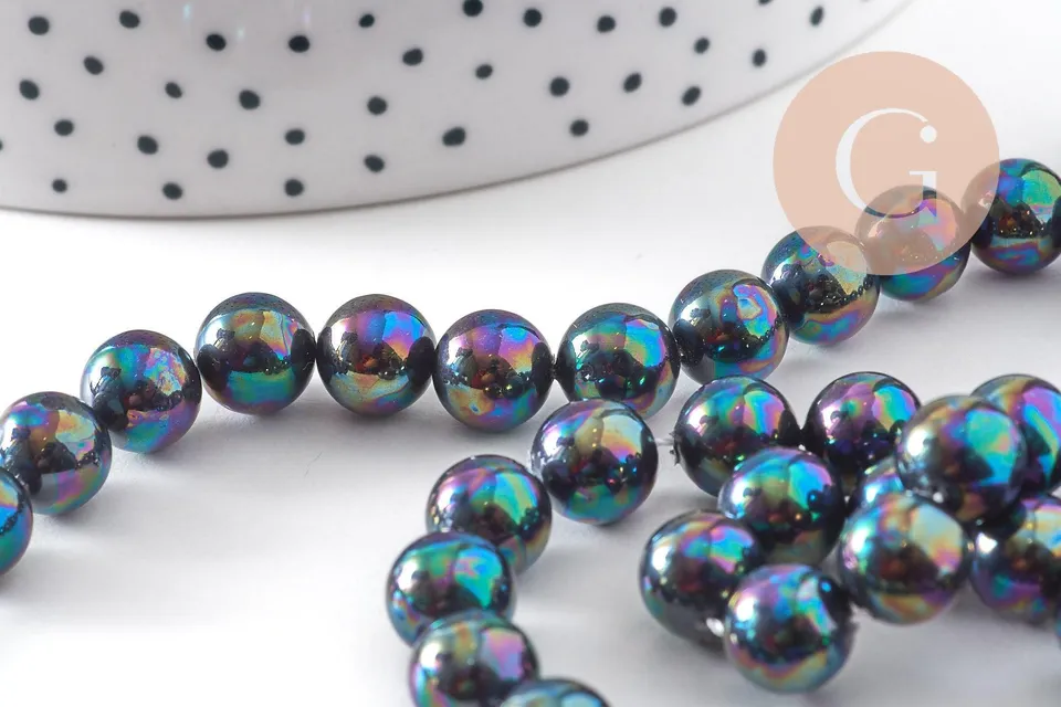 Gingerlily Perles G10912 perles nacre noire 8 mm fil 40 cm