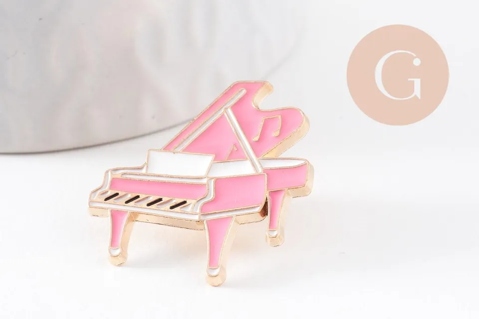 Gingerlily Broche pins Piano doré 29mm émail rose x1