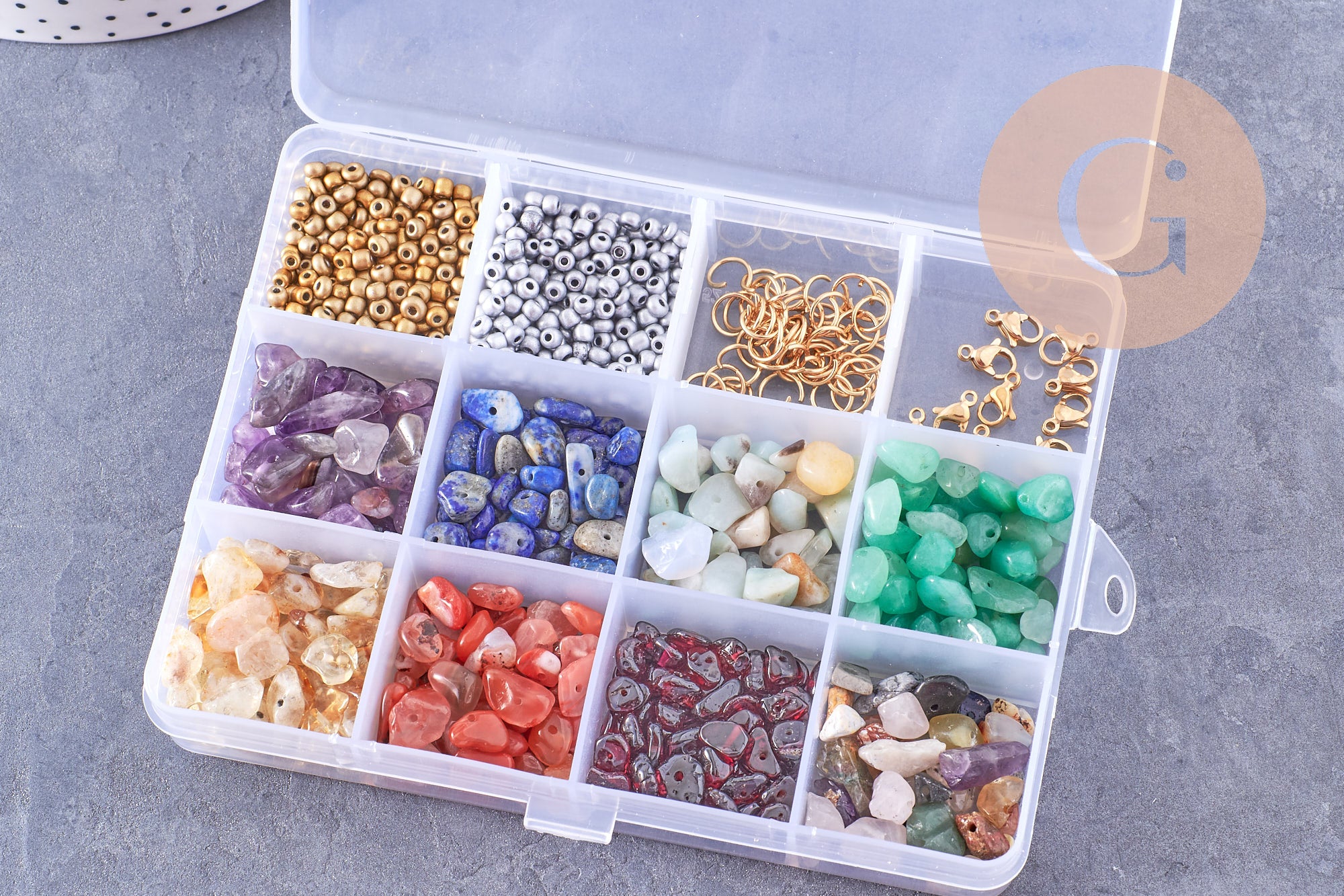 Gingerlily Kits Kit perles pierres 8 couleurs acier doré pinces G10172