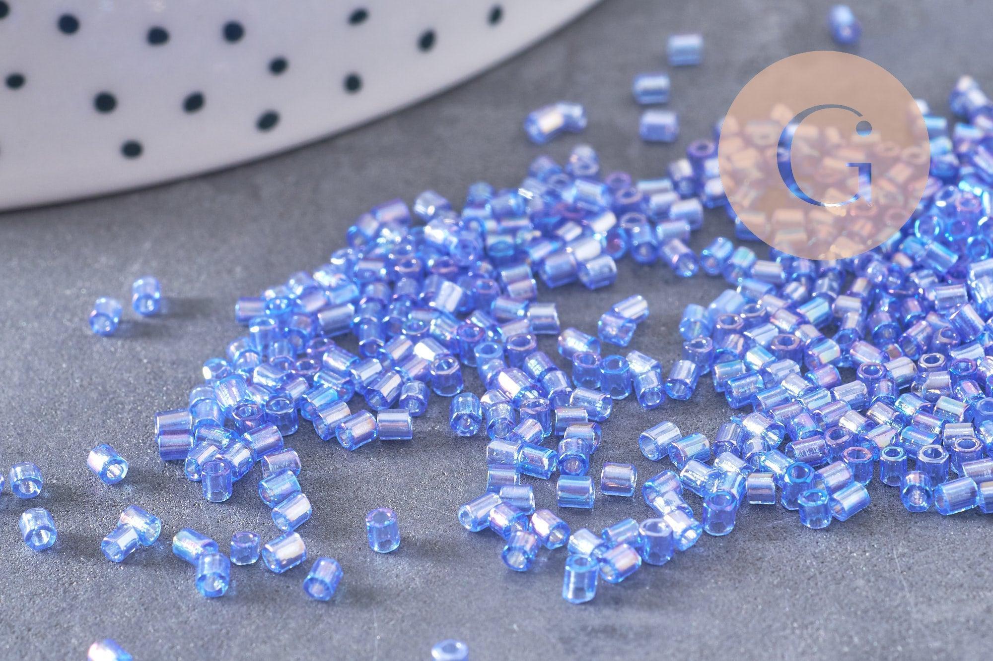Gingerlily Perles DIY Rocaille tube bleu irisé 2.5mm 10g G10396