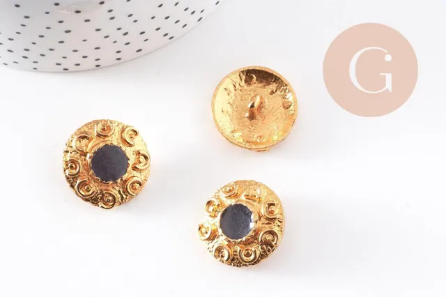 Gingerlily Perles G10151 bouton ancien doré noir 23mm