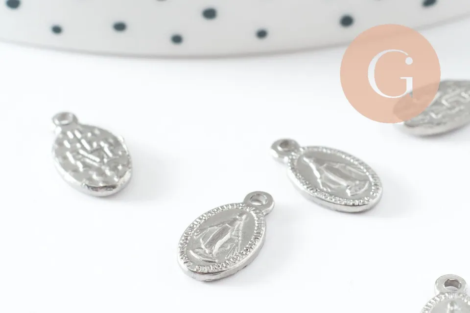 Gingerlily Médaille Vierge ovale platine 12,5mm x2