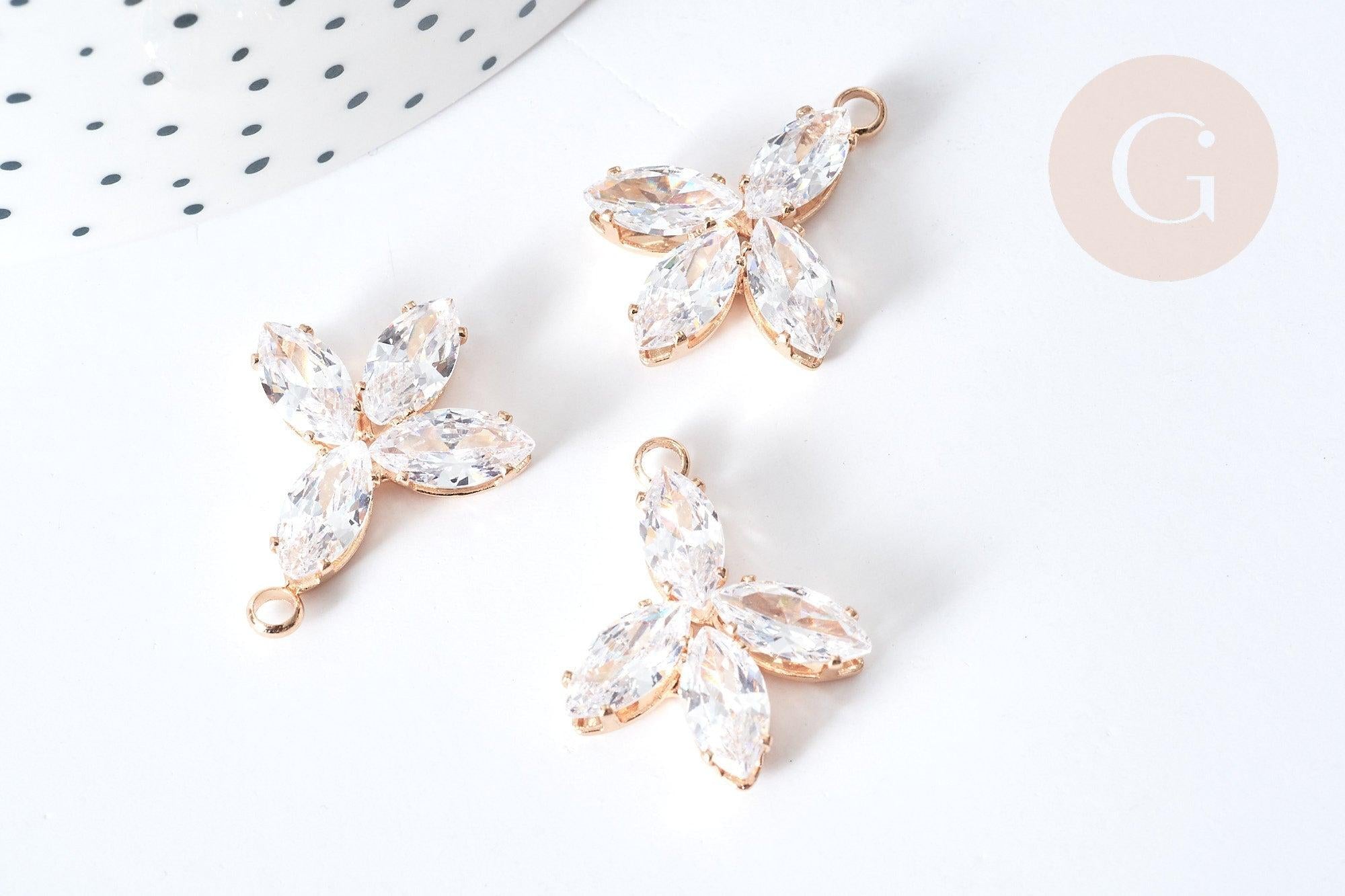 Gingerlily G8085 pendentif fleur zircons doré 24mm