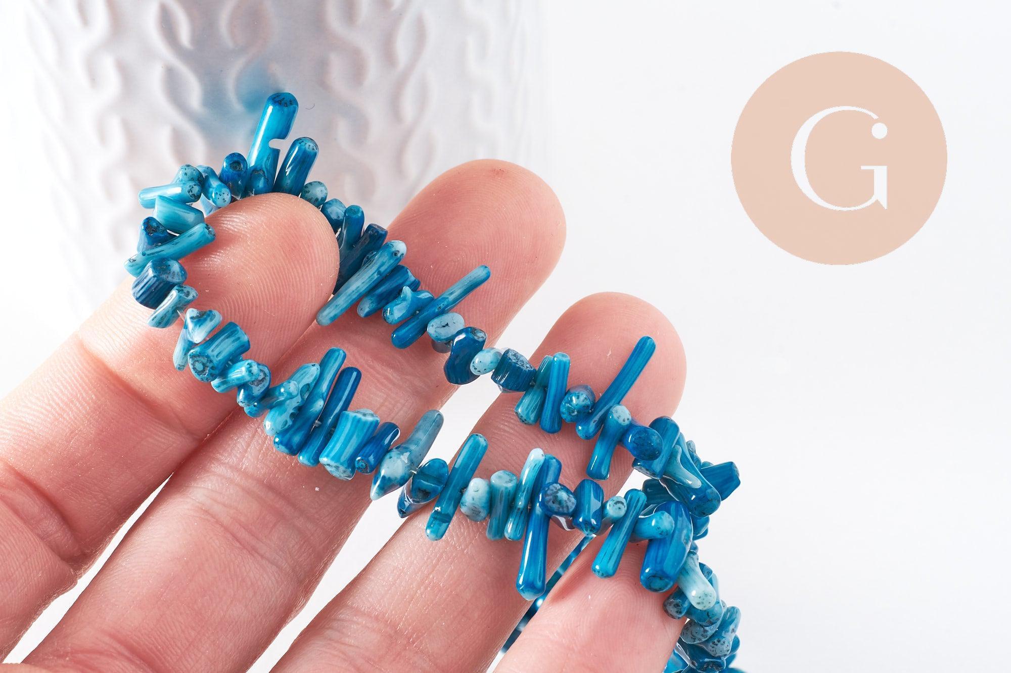 Gingerlily perles corail bleu perle branche 3-12mm fil 38cm